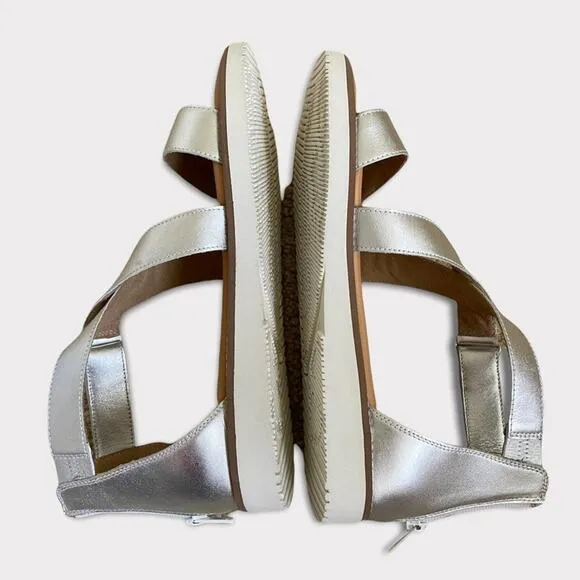Hush Puppies Briard X Back Zip, Silver Metallic Leather Sandals Size 11