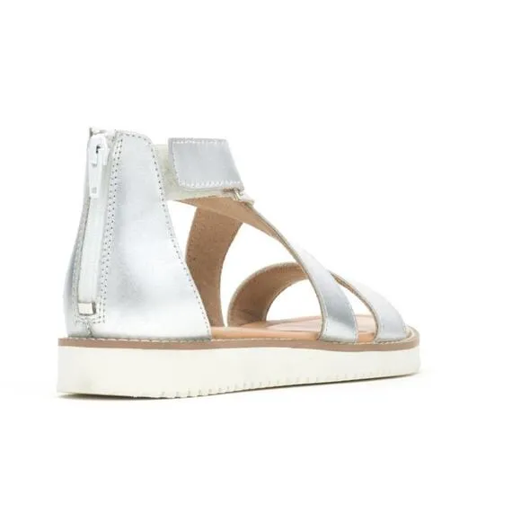 Hush Puppies Briard X Back Zip, Silver Metallic Leather Sandals Size 11