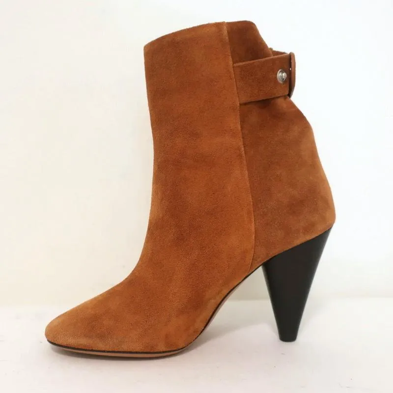 Isabel Marant Ankle Boots Lystal Cognac Suede Size 37 High Heel NEW