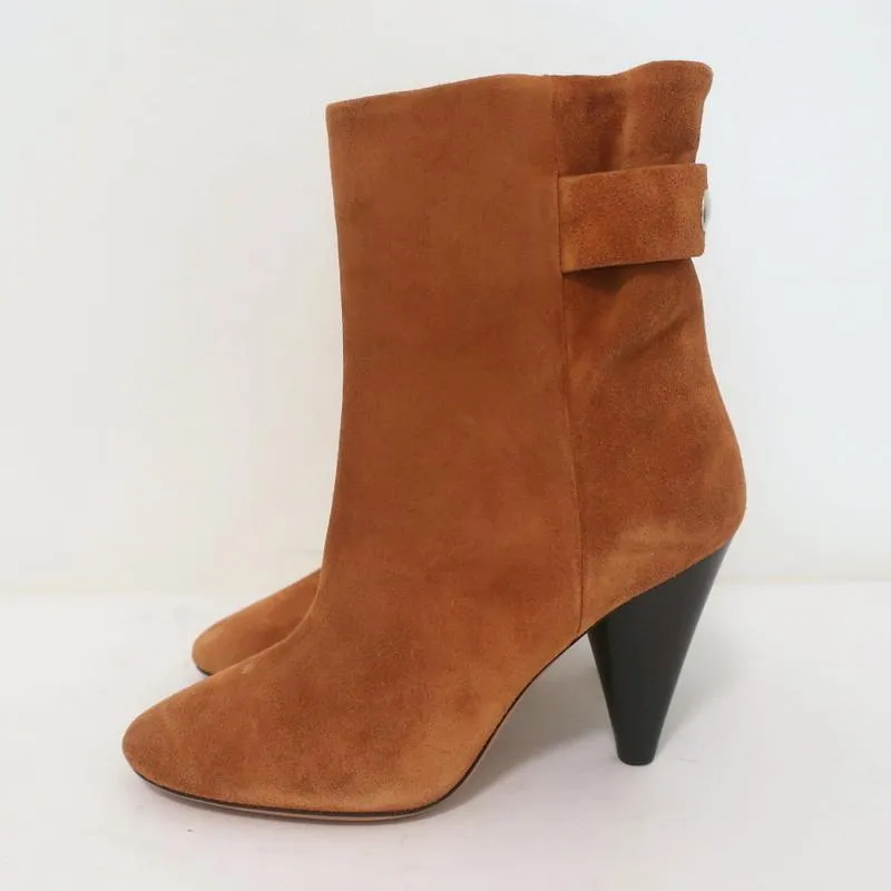 Isabel Marant Ankle Boots Lystal Cognac Suede Size 37 High Heel NEW