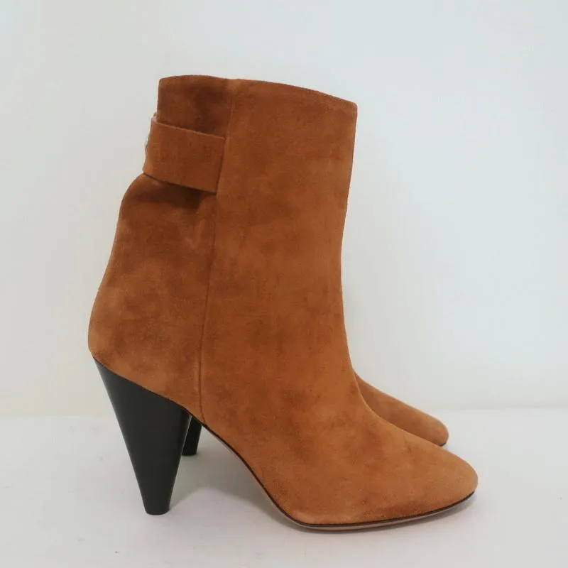 Isabel Marant Ankle Boots Lystal Cognac Suede Size 37 High Heel NEW