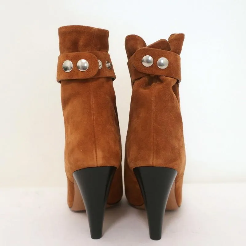 Isabel Marant Ankle Boots Lystal Cognac Suede Size 37 High Heel NEW