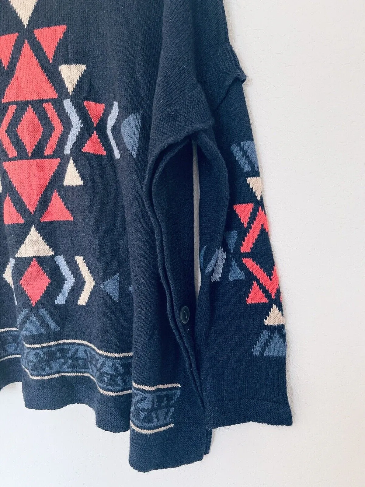 J. JILL Aztec Turtleneck  Sweater Sz S Doleman Sleeve Tunic Botton Boho Western