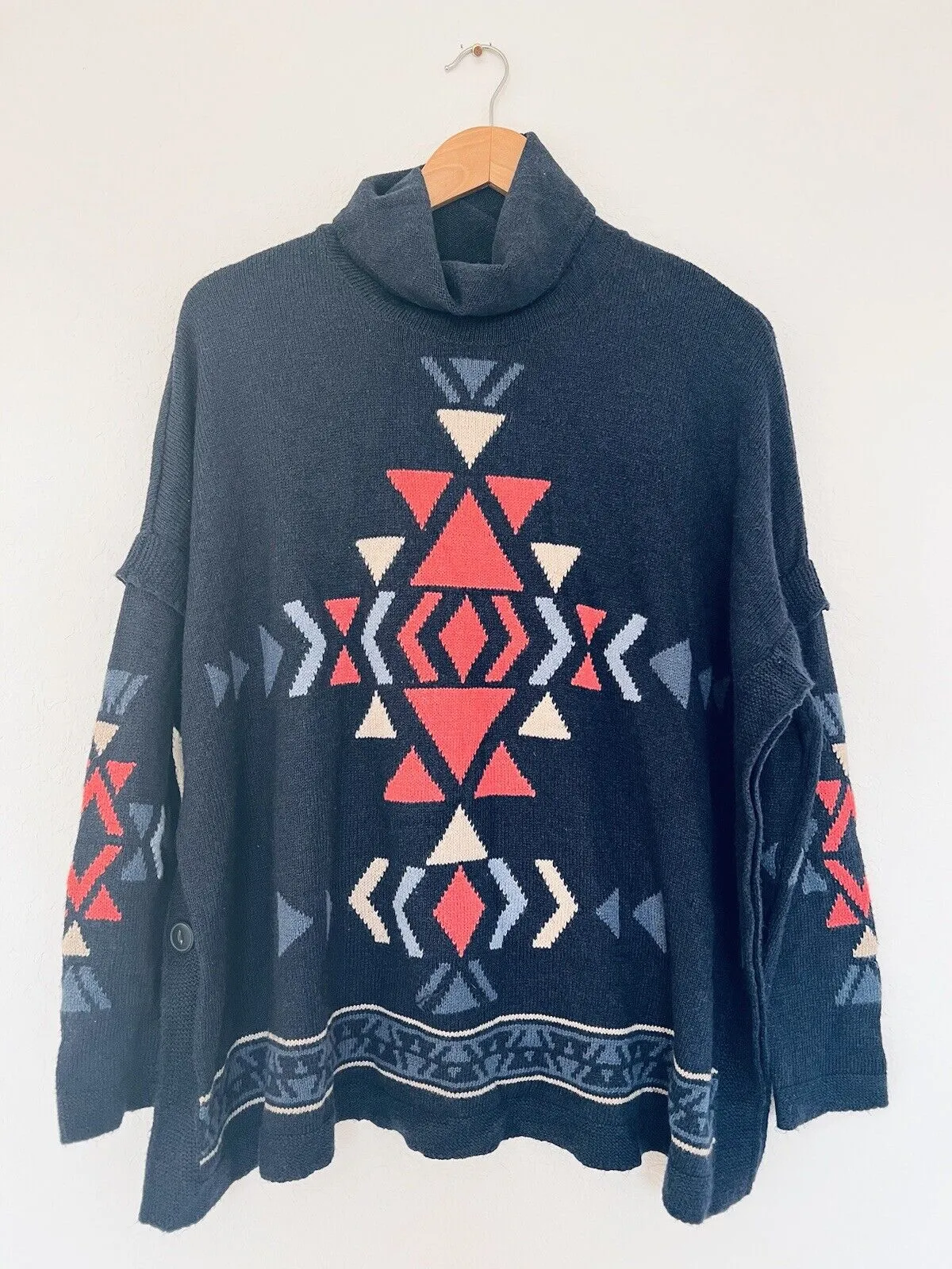 J. JILL Aztec Turtleneck  Sweater Sz S Doleman Sleeve Tunic Botton Boho Western