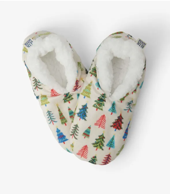 Little Blue House Christmas trees Women warm & cozy slippers