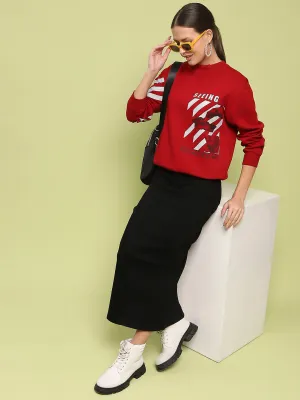 Madame Graphic Print Cotton Blend Red Sweatshirt
