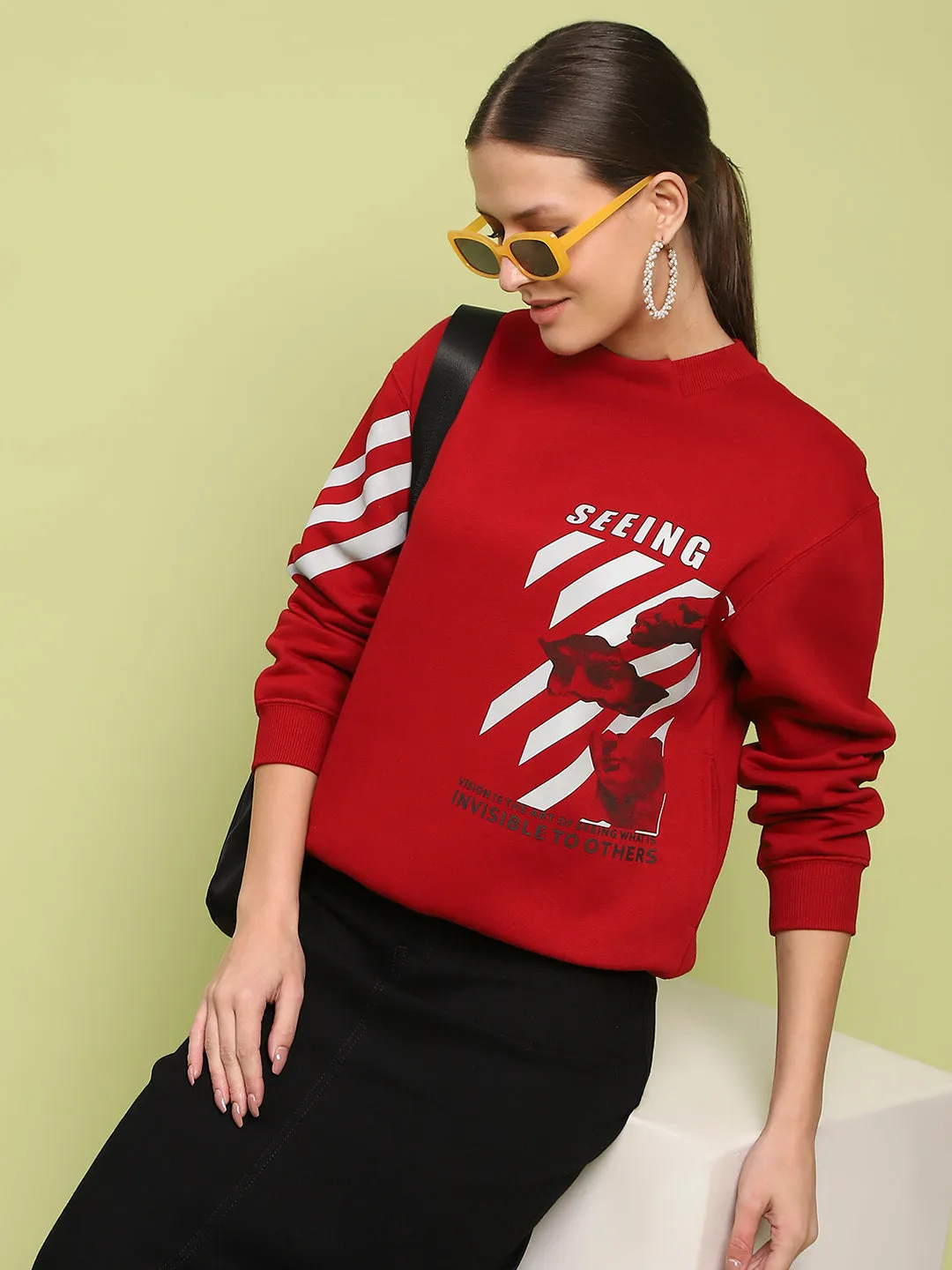 Madame Graphic Print Cotton Blend Red Sweatshirt