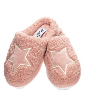 Memoi Kids Embroidered Shaggy Star Non-Skid Slippers - Mks-0005