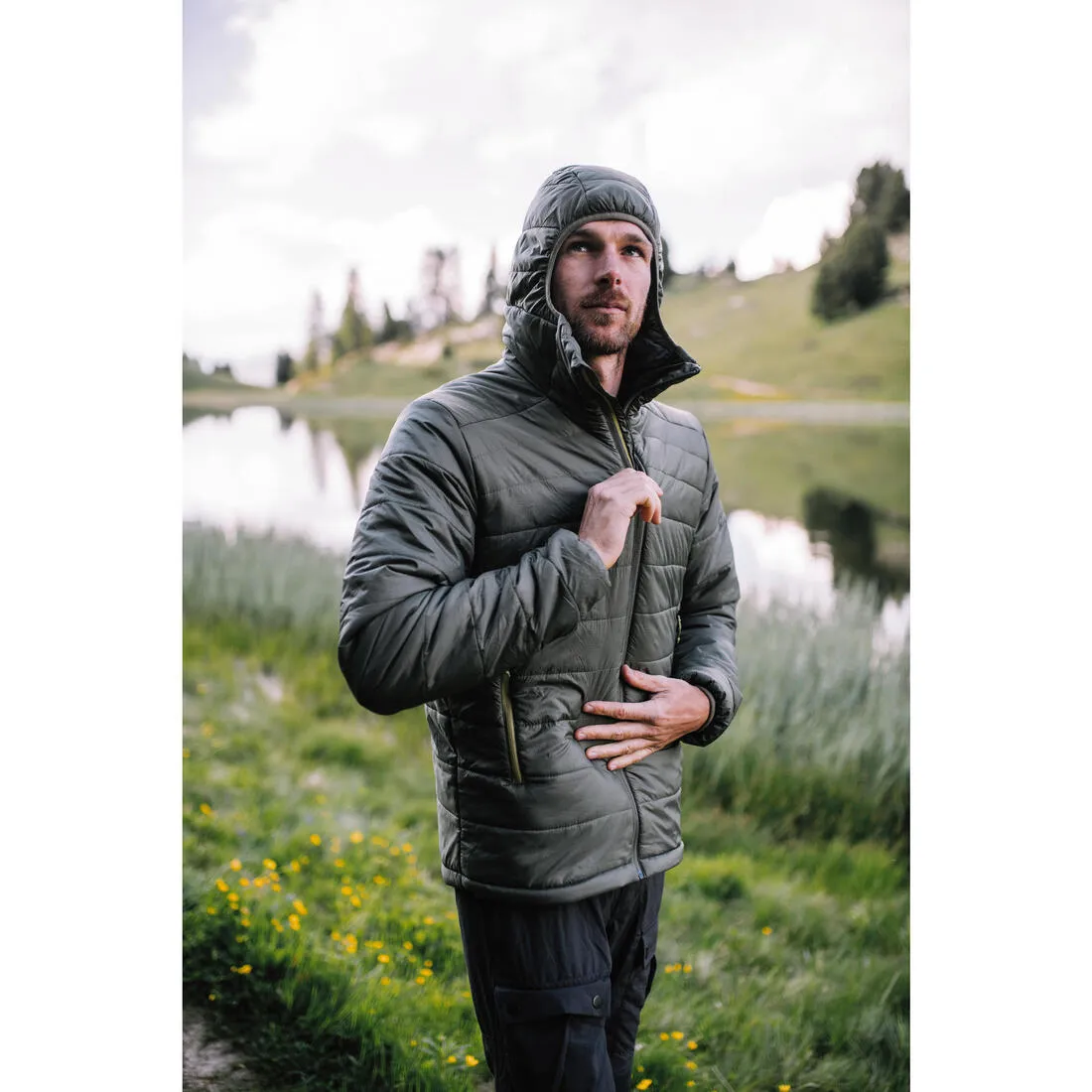 Men's Synthetic Mountain Trekking Hooded Padded Jacket - MT100 - 5°C