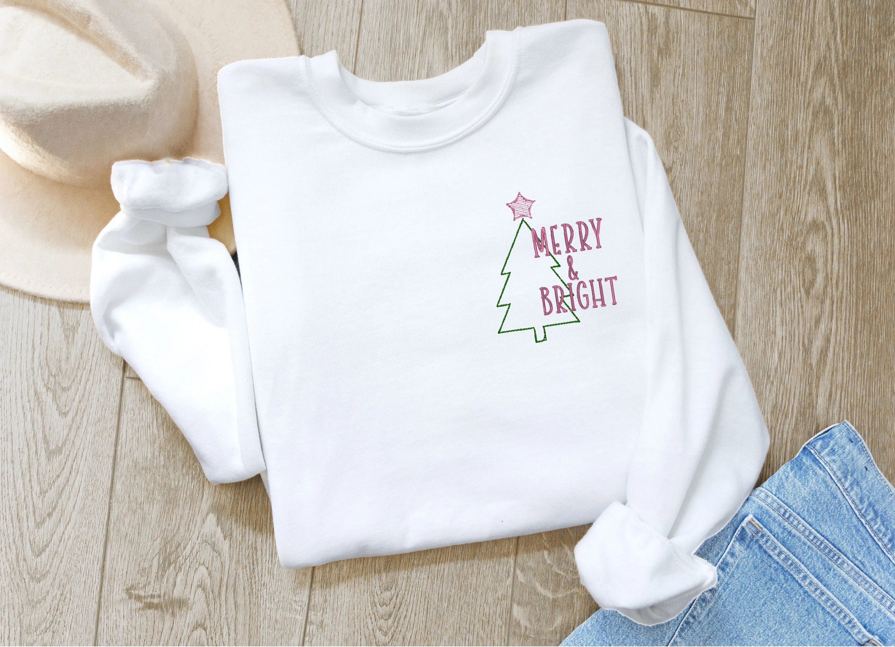 Merry & Bright Embroidered Christmas Crewneck