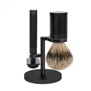 MÜHLE ROCCA 3 Pc. Shaving Set, Silvertip Badger / Safety Razor, Black Stainless Steel