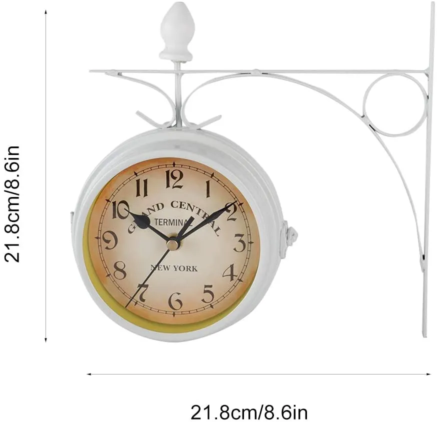 New Double Sided Wall Clock Wrought Iron Hanging Clocks, Quiet, Easy Read Retro Art Clock for Indoor Outdoor Garden Home Decoration