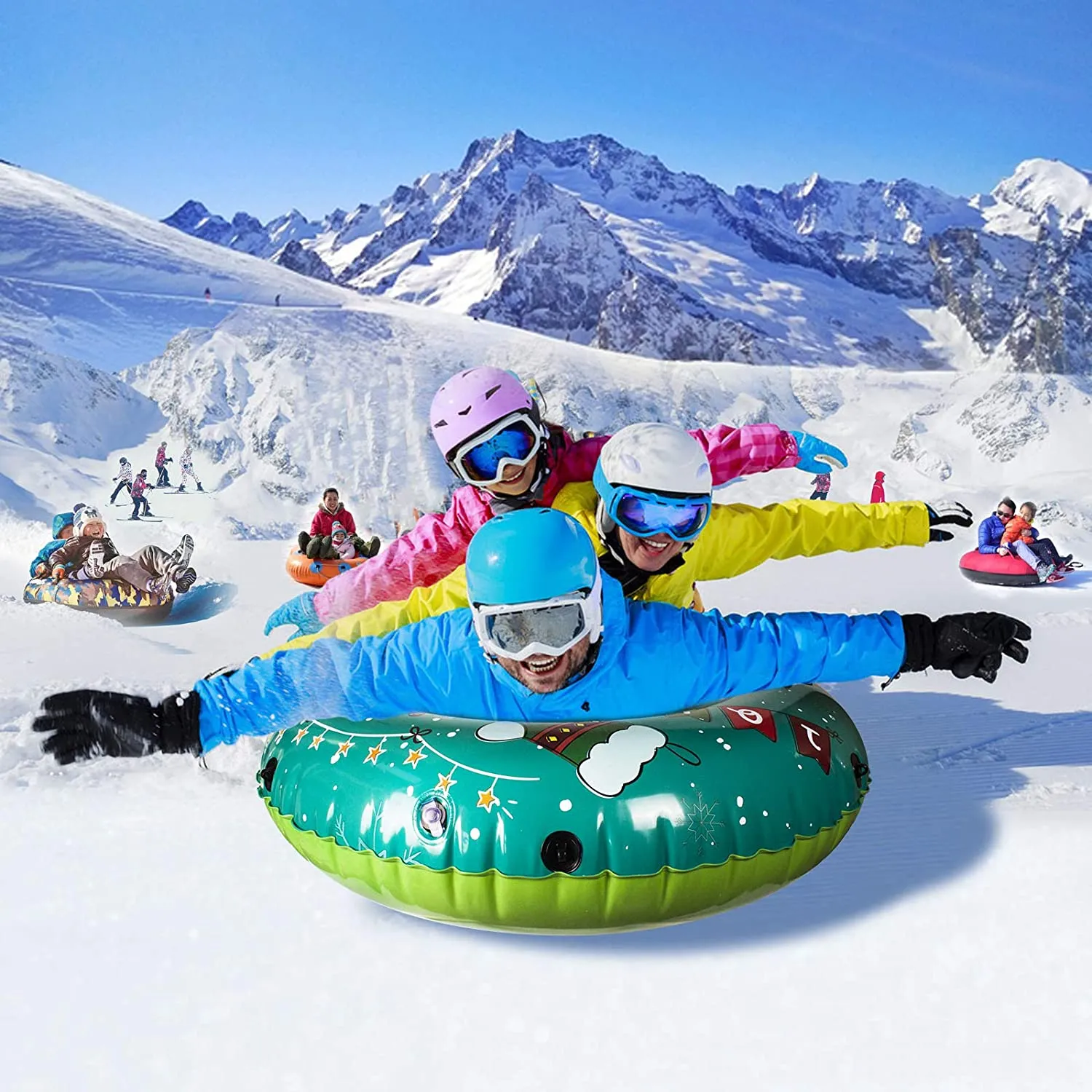 New Kidcheer 47" Inflatable Snow Tube, ultra thick double layer bottom, special coating makes you slide faster