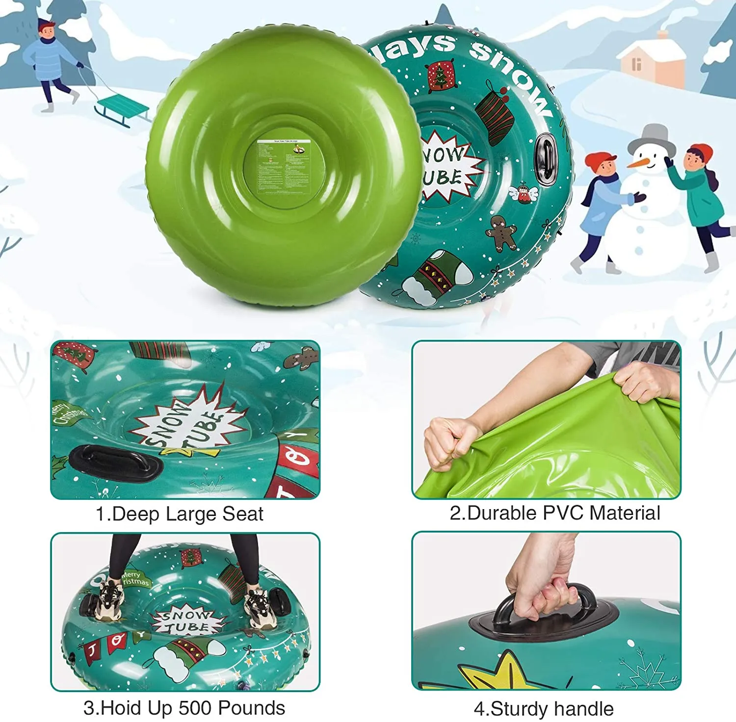 New Kidcheer 47" Inflatable Snow Tube, ultra thick double layer bottom, special coating makes you slide faster