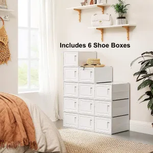 New SONGMICS shoe boxes, 6-piece set, shoe storage boxes, stackable, plastic boxes, for shoes up to size 9.5, white! Retails $129 