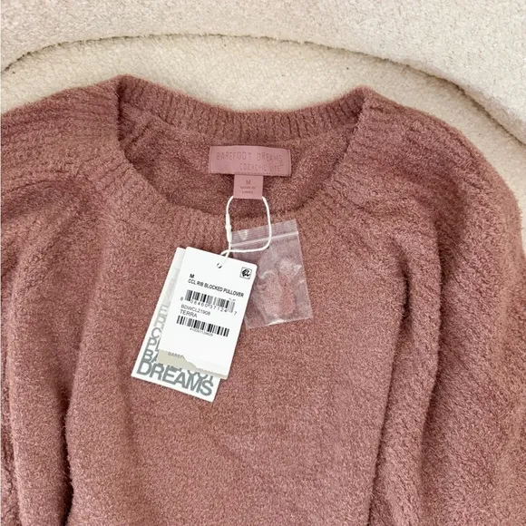 NWT barefoot dreams cozy CozyChic Lite rib blocked pullover crewneck sweater