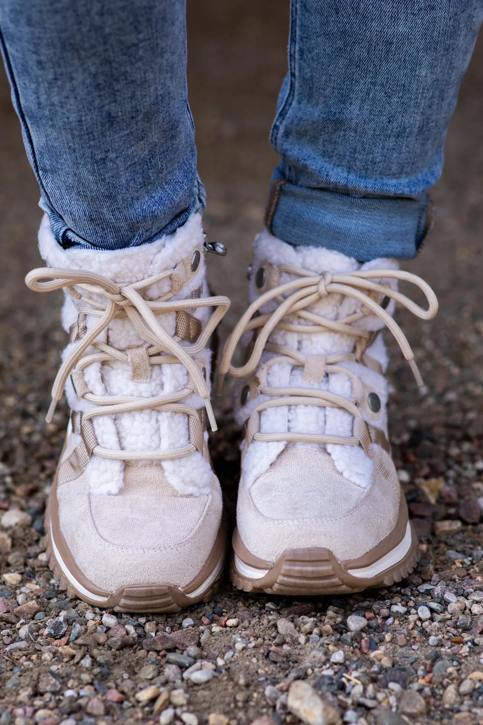 Oatmeal Micro Suede Boots With Sherpa