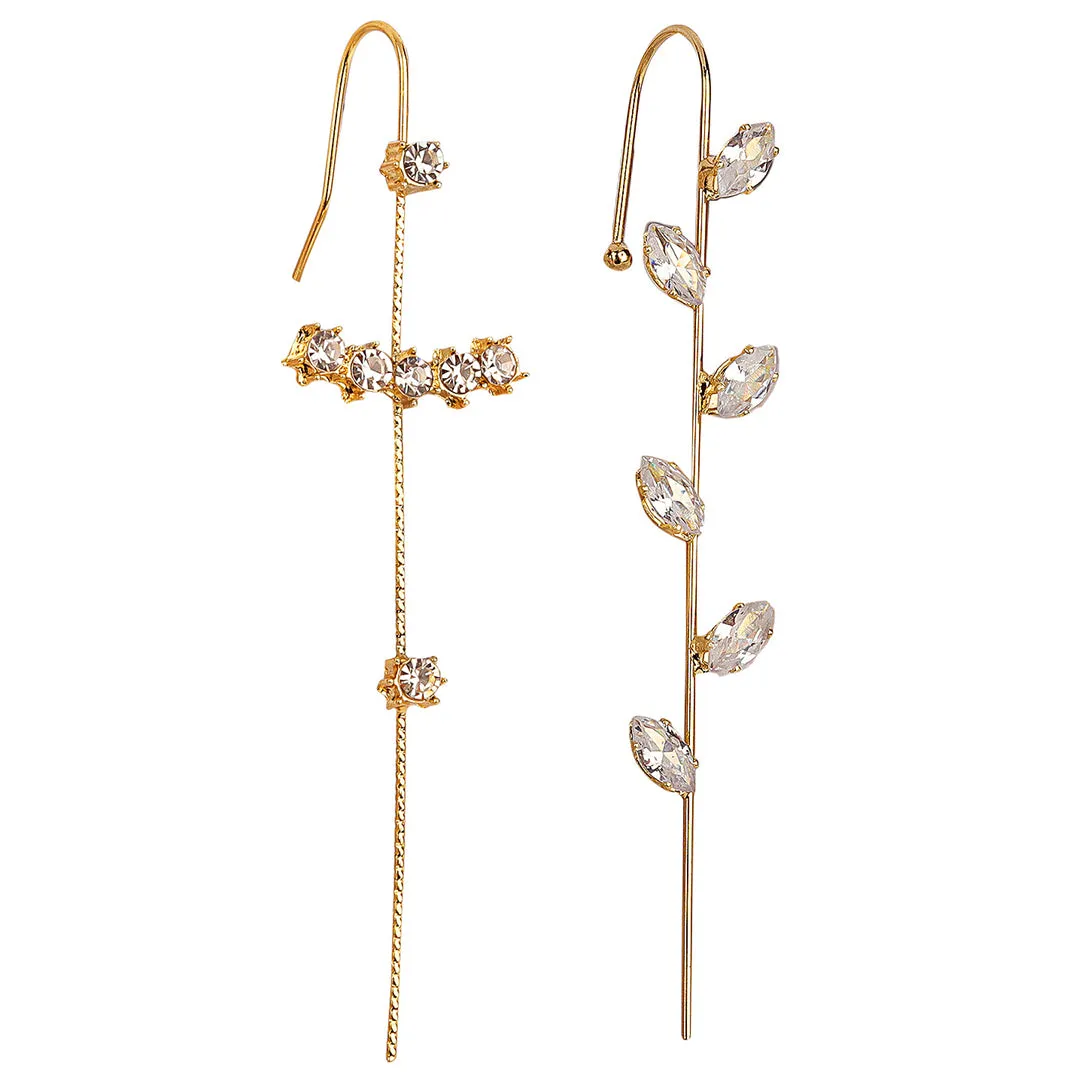Pack Of 2 Gold Plated Zircon Studded Leaf Ear Cuff