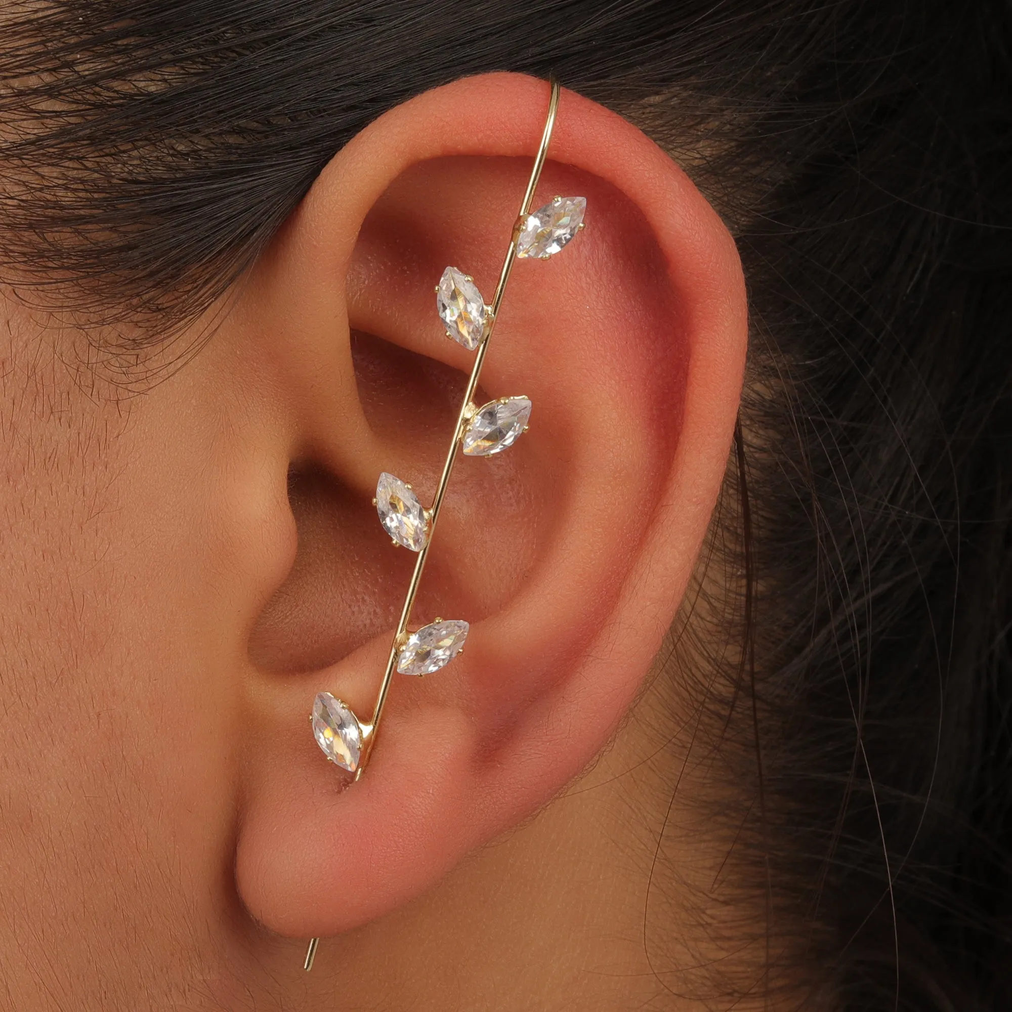 Pack Of 2 Gold Plated Zircon Studded Leaf Ear Cuff