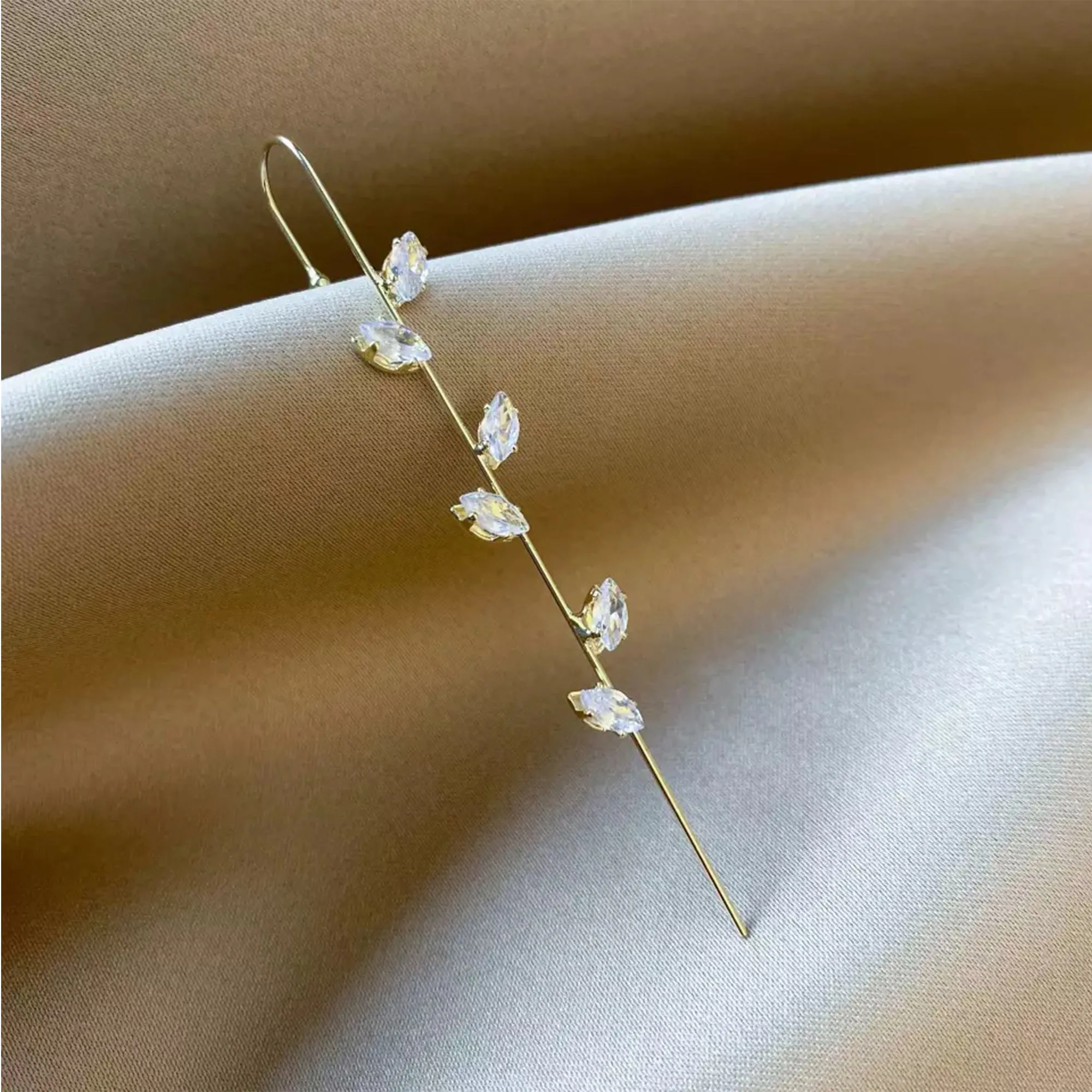 Pack Of 2 Gold Plated Zircon Studded Leaf Ear Cuff