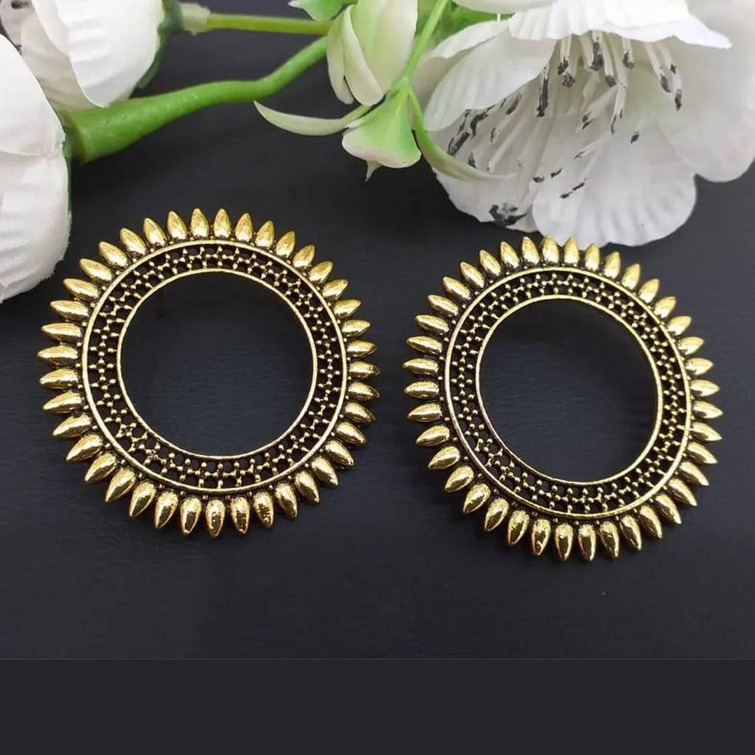 Pack of 2 Golden and Silver Round Antique Earrings