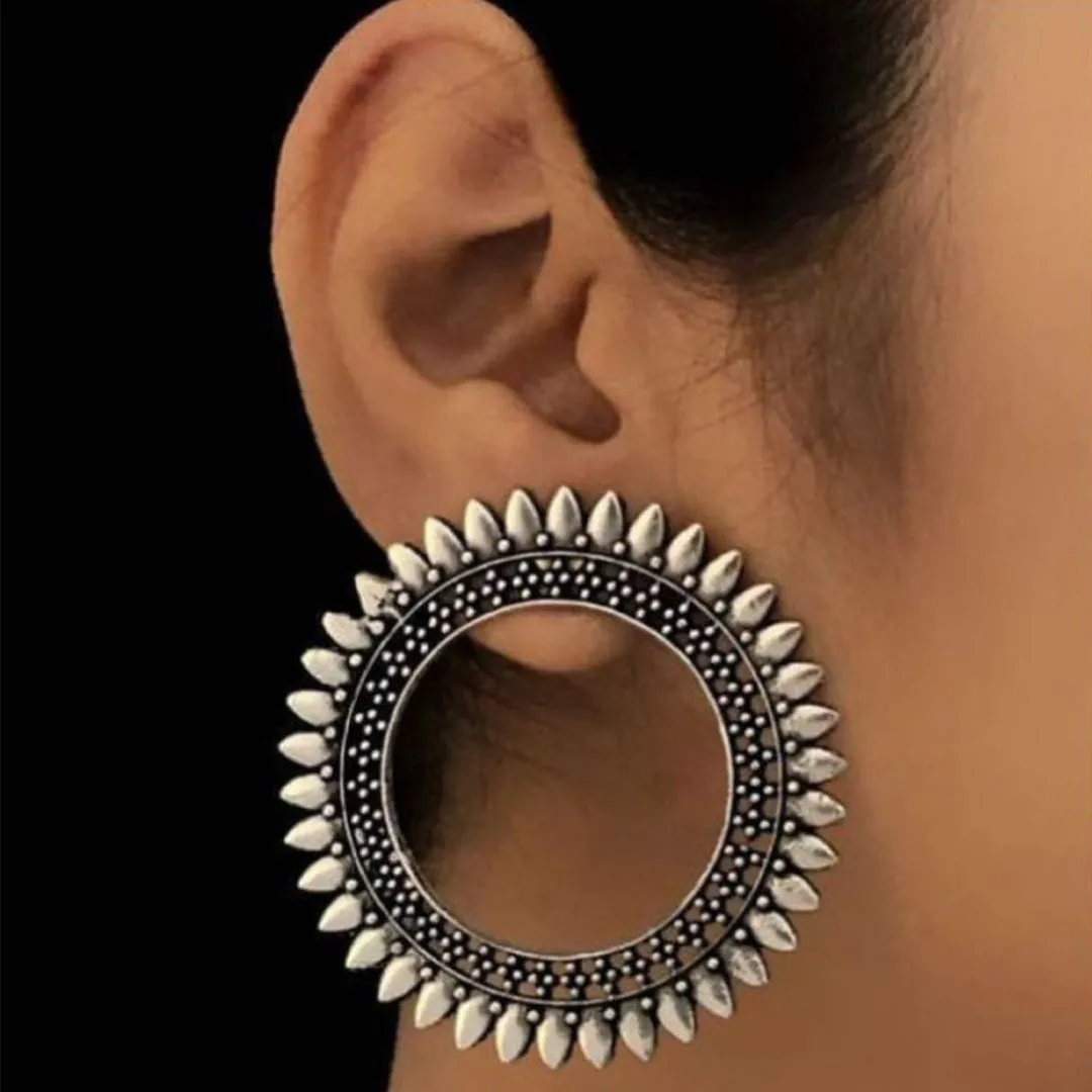 Pack of 2 Golden and Silver Round Antique Earrings