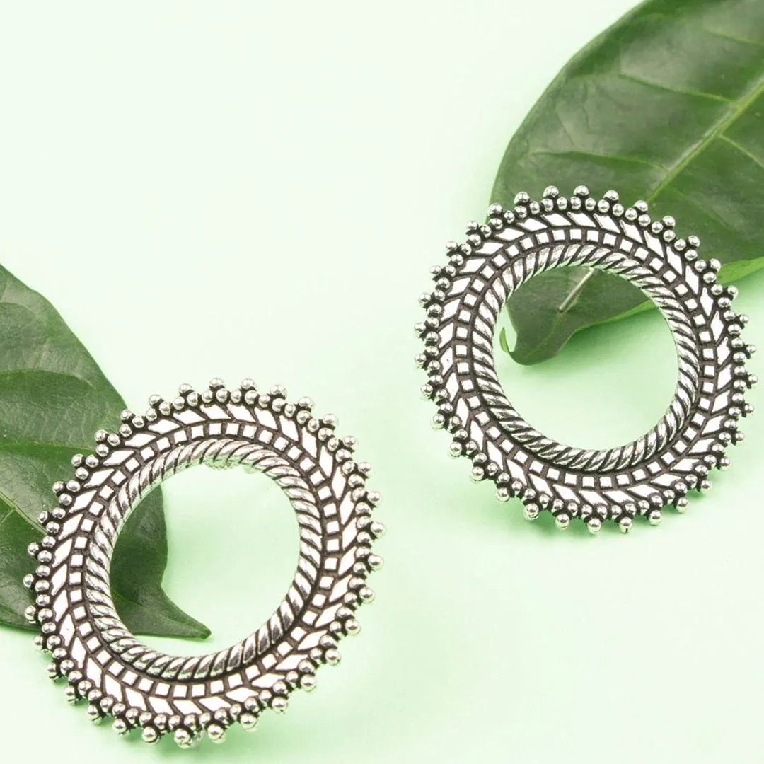 Pack of 2 Golden and Silver Round Antique Earrings