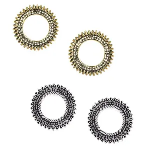 Pack of 2 Golden and Silver Round Antique Earrings