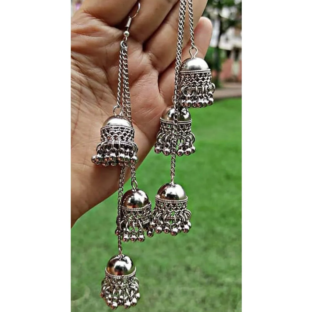 Pack of 2 Kashmiri Jhumka and Bahubali Earrings With Maang Tikka