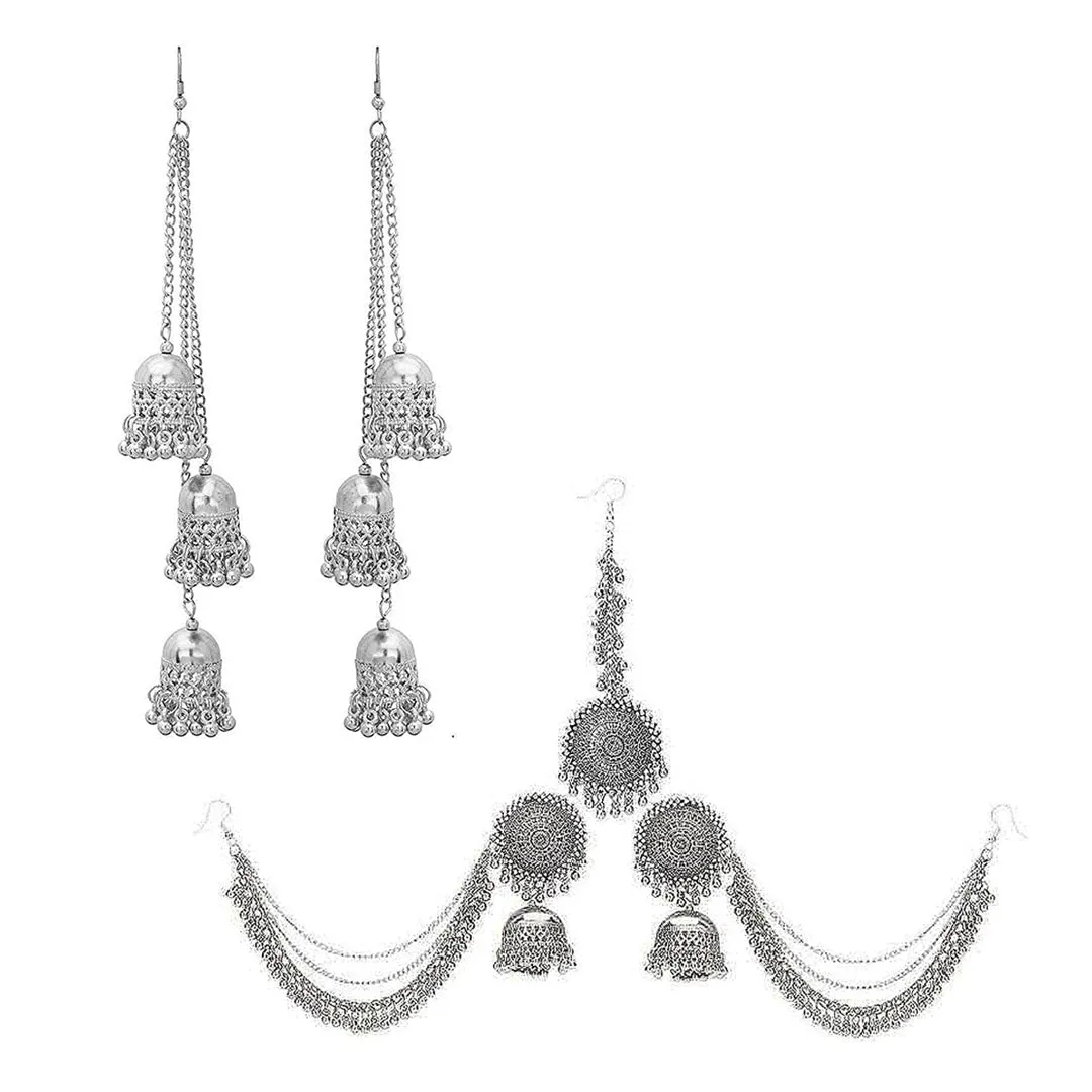 Pack of 2 Kashmiri Jhumka and Bahubali Earrings With Maang Tikka