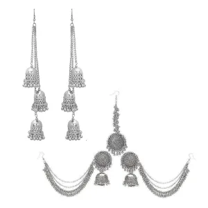 Pack of 2 Kashmiri Jhumka and Bahubali Earrings With Maang Tikka