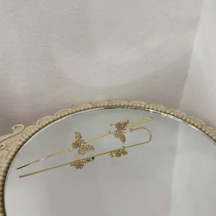 Pack Of 2 Studded Butterfly and Thunderbolt Ear Cuff