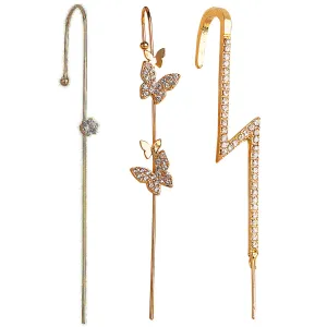 Pack Of 3 Studded Butterfly And Thunderbolt Ear Cuff