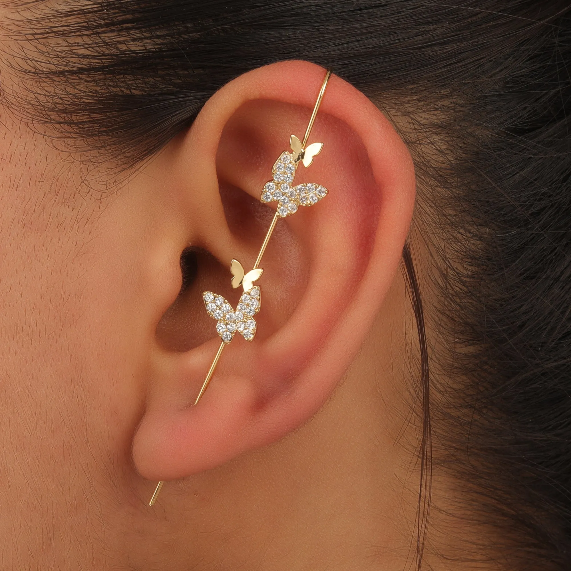 Pack Of 3 Studded Butterfly And Thunderbolt Ear Cuff