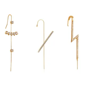Pack Of 3 Studded Cross And Thunderbolt Ear Cuff