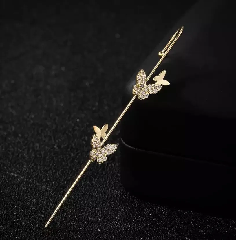 Pair Of 2 Gold Plated Zircon Studded Butterfly Ear Cuff