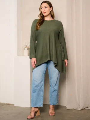 PLUS SIZE LONG SLEEVES HI-LOW TUNIC TOP