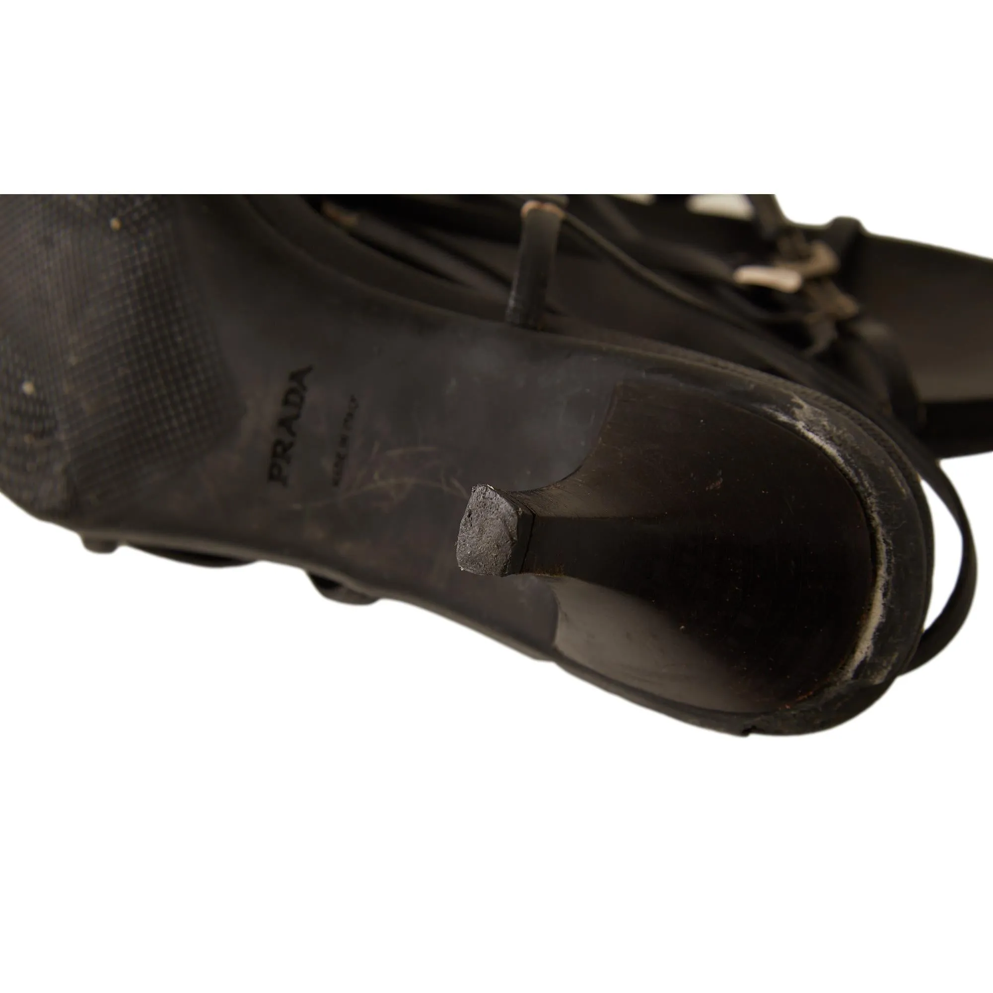 Prada Black Contrast Stitch Buckle Heels