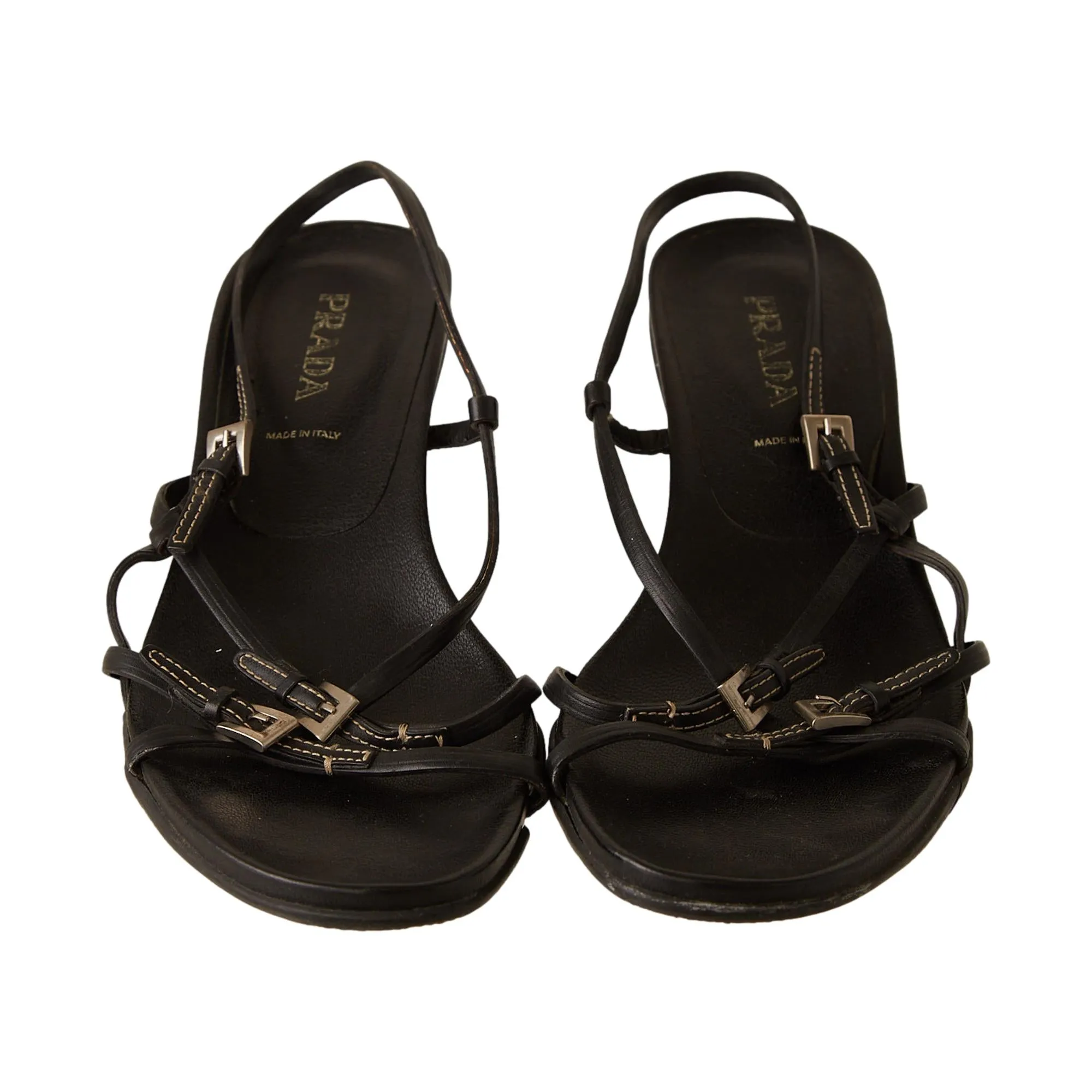 Prada Black Contrast Stitch Buckle Heels