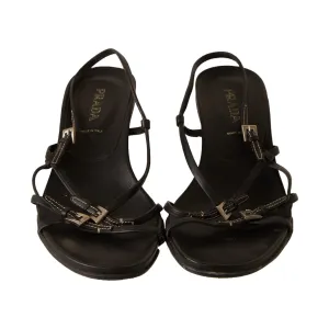 Prada Black Contrast Stitch Buckle Heels