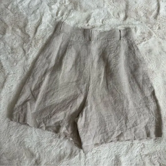 Reformation 100% Linen Bello Pleated high rise Shorts in Oatmeal