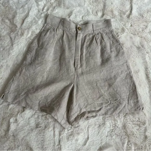Reformation 100% Linen Bello Pleated high rise Shorts in Oatmeal