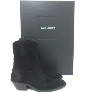 Saint Laurent Eastwood Short Western Boots Black Suede Size 36.5