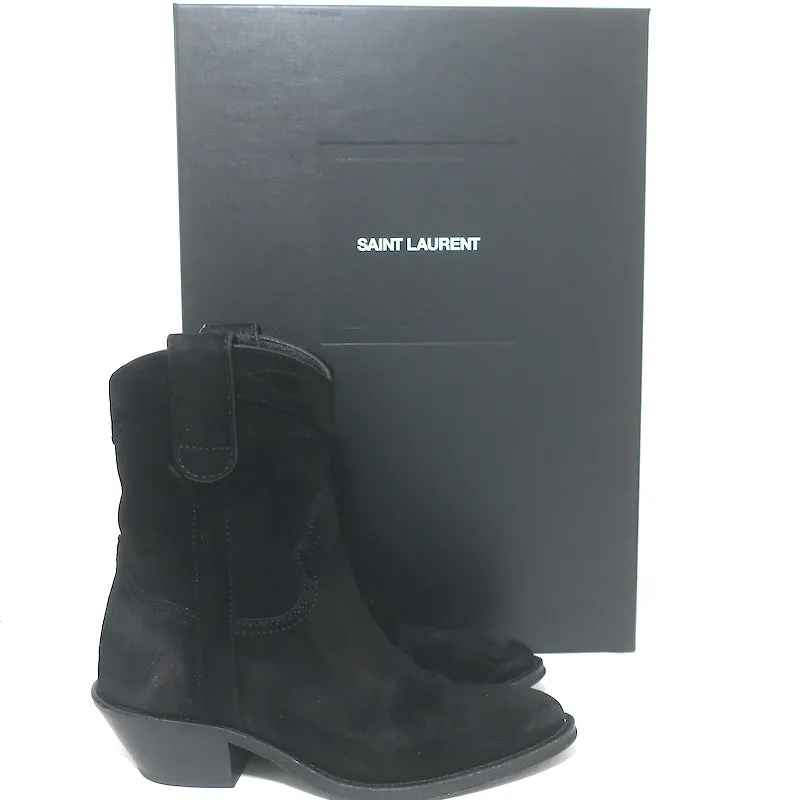 Saint Laurent Eastwood Short Western Boots Black Suede Size 36.5
