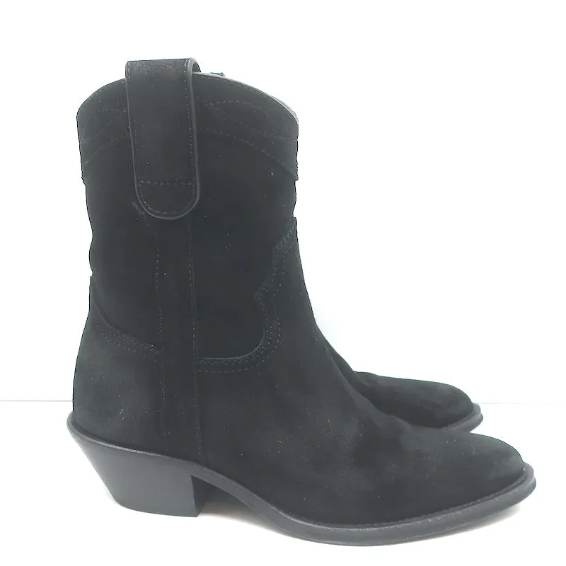 Saint Laurent Eastwood Short Western Boots Black Suede Size 36.5