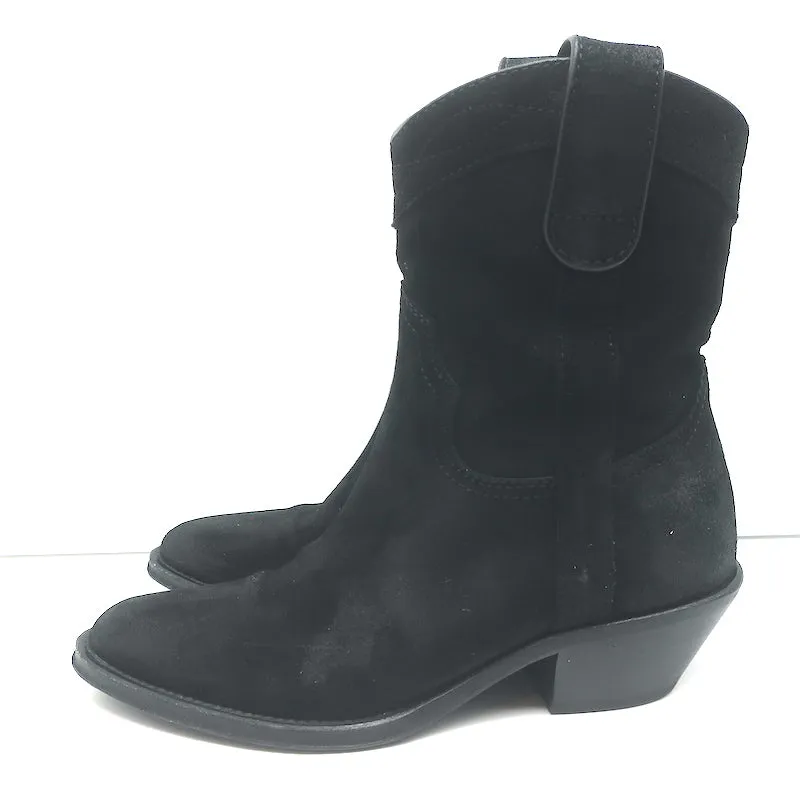 Saint Laurent Eastwood Short Western Boots Black Suede Size 36.5