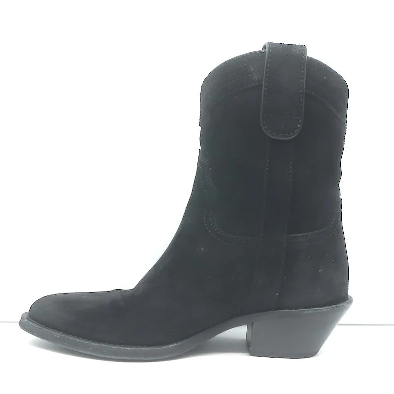 Saint Laurent Eastwood Short Western Boots Black Suede Size 36.5