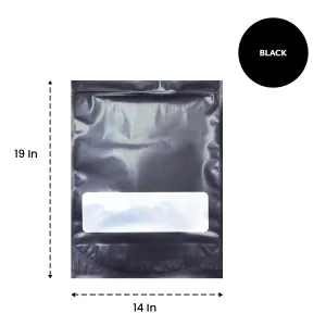SAMPLE of Mylar Bag Black With Window - 1 Lb Bag - 448 Grams - 14.5" x 19 - (1 Count SAMPLE)