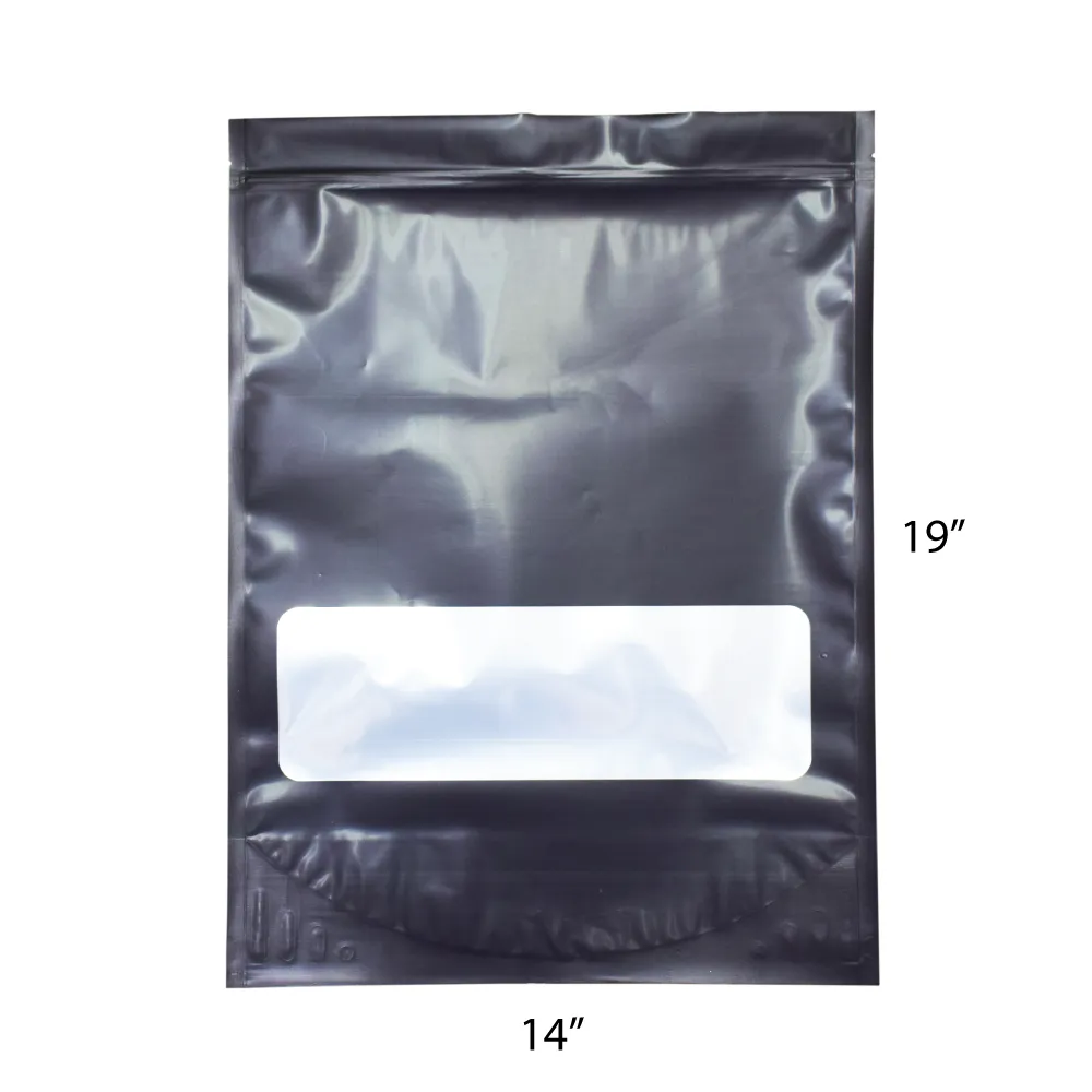 SAMPLE of Mylar Bag Black With Window - 1 Lb Bag - 448 Grams - 14.5" x 19 - (1 Count SAMPLE)