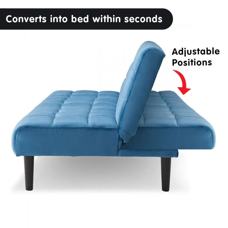 SARANTINO FAUX SUEDE FABRIC SOFA BED FURNITURE LOUNGE SEAT BLUE